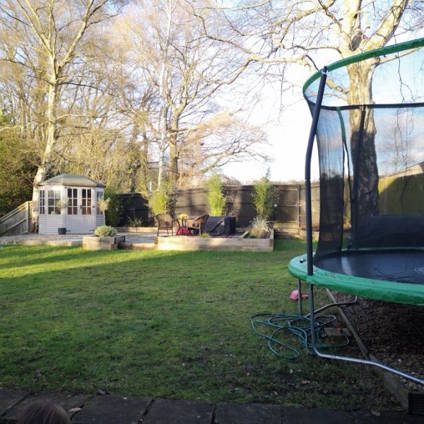 garden with trampoline