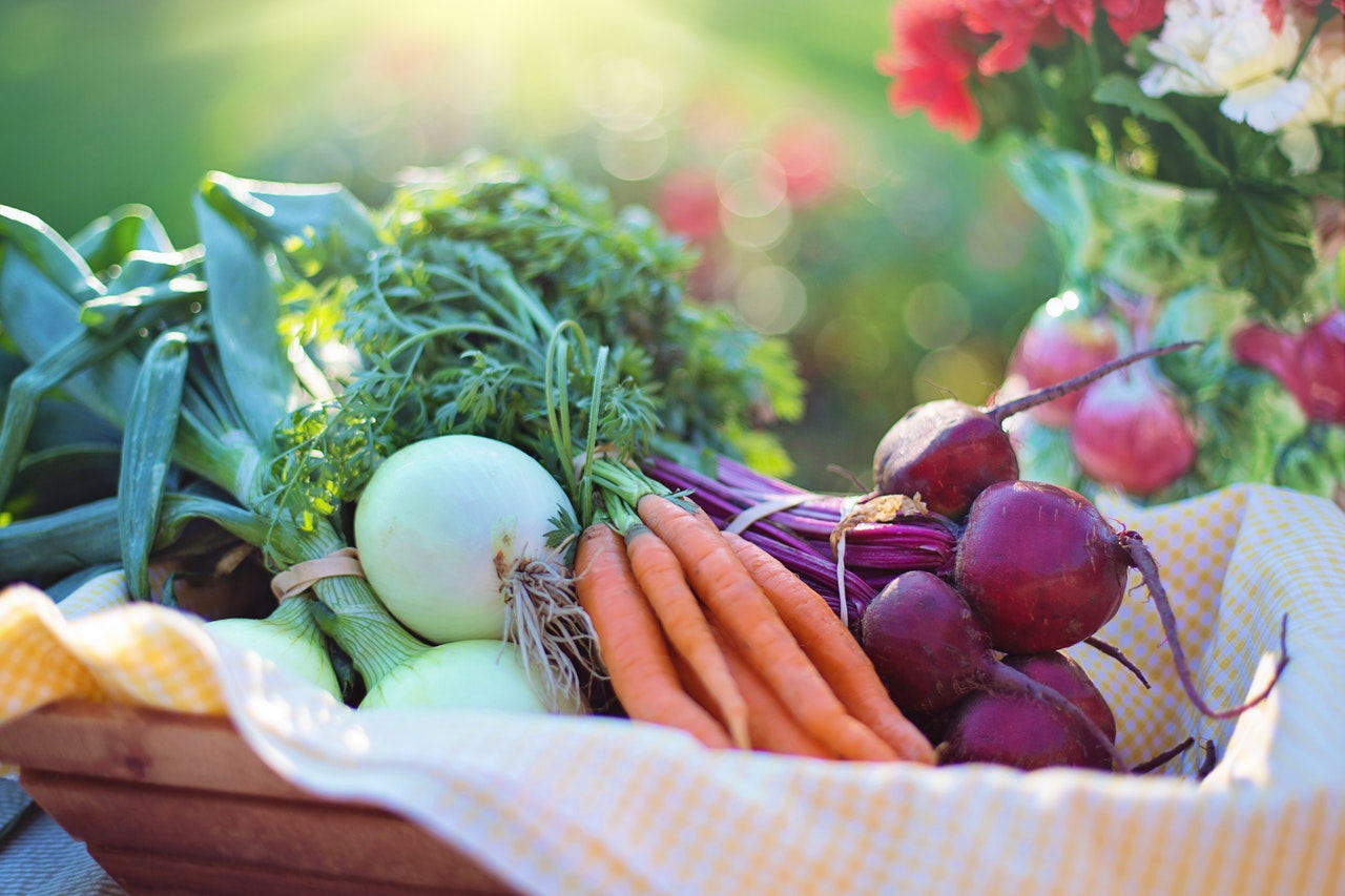 basket of homegrown vegetables