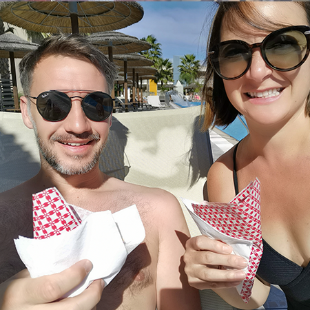 lady and man eating crepes