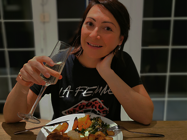 lady at dinner table