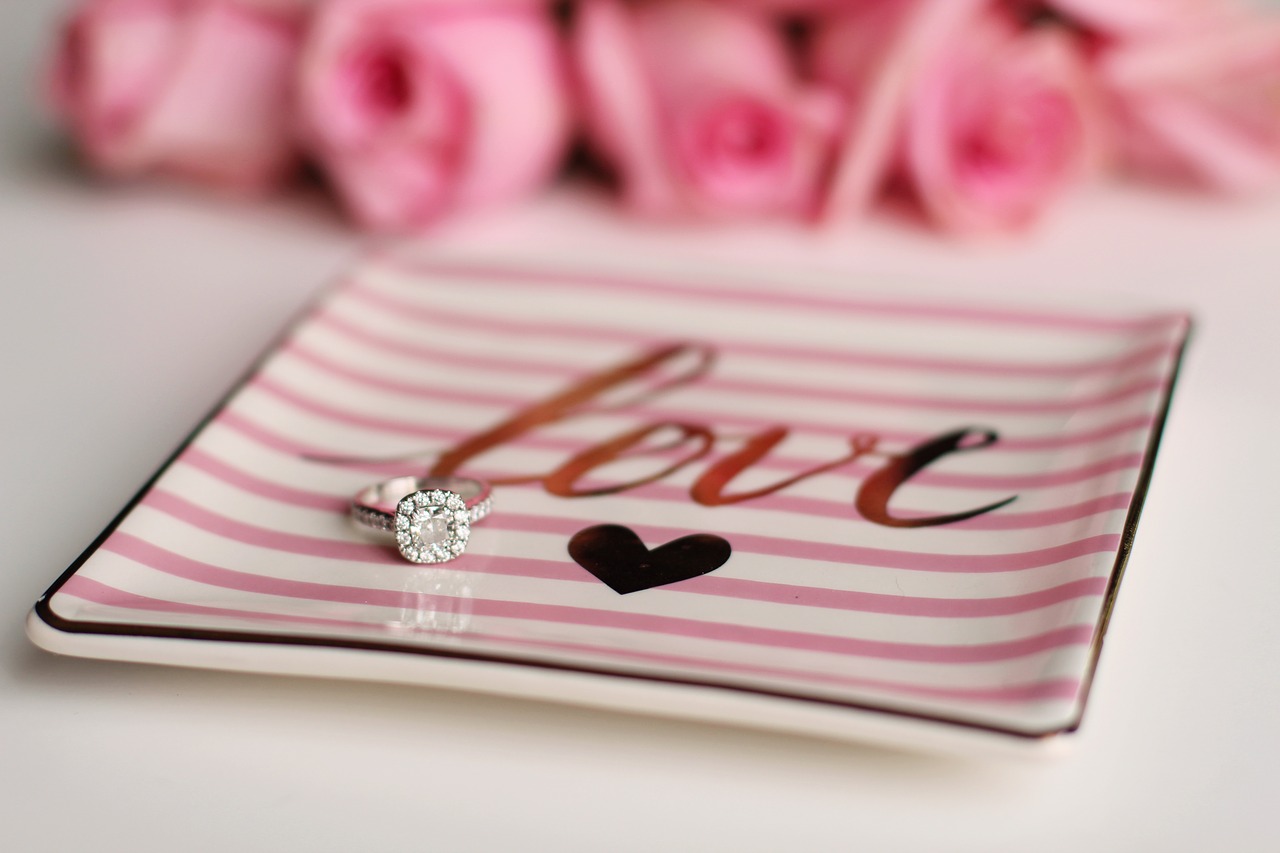 engagement ring on a trinket dish