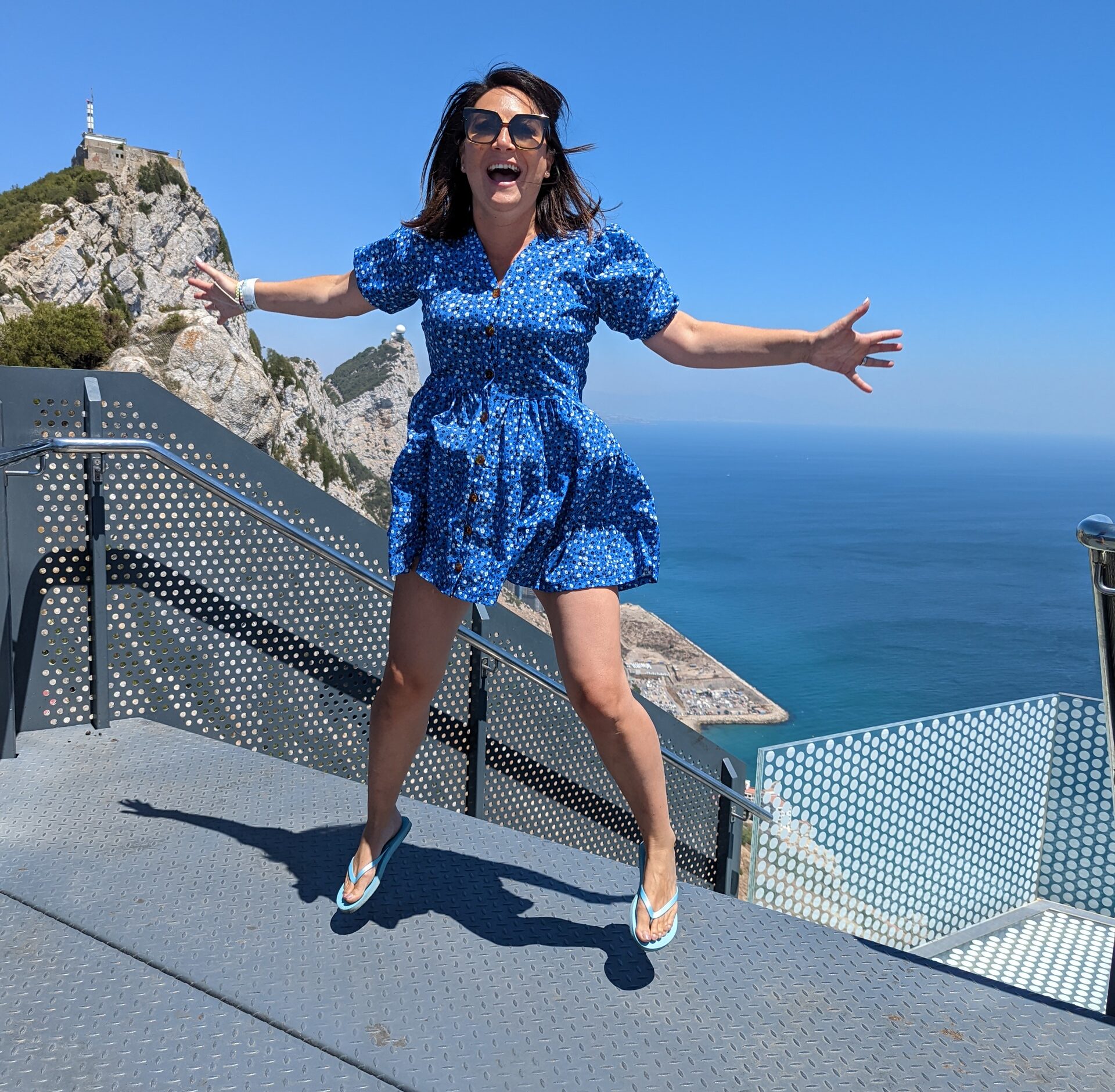 Lady jumping in Gibraltar
